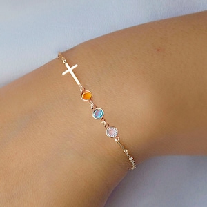 Birthstone Cross Bracelet - Christmas gifts for her mom sister daughter, Confirmation gift for girl, Birthday gifts, CR04BS
