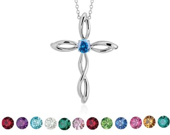 Cross necklace Birthstone • Gift for mom mother sister daughter grandma nana • Gift for Her • Christmas gift • Confimation gift girls • CR07