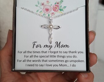 Personalized Sterling Silver Cross Necklace: Birthstone Charm, Gift for Mom
