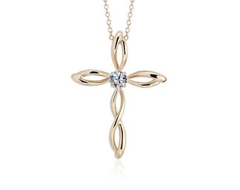 Delicate Diamond gold Cross necklace • Birthday, Christmas Gift for mom mother sister daughter grandma nana. Confimation gift girls • CR07