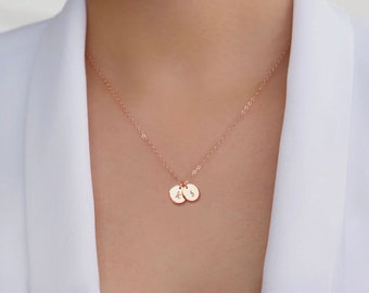 Tiny initial disc necklace - Christmas gifts for her mom sister daughter, Confirmation gift for girl, Birthday Mother's day gifts