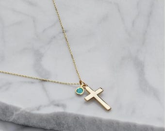 Sterling Silver Cross necklace Birthstone y necklace - Personalized necklace, Confirmation gift for girls, Christmas gifts for her mom CR03B