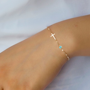 Birthstone Cross Bracelet - Christmas gifts for her mom sister daughter, Confirmation gift for girl, Birthday gifts, CR04BS