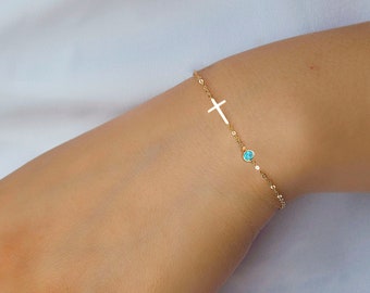 Birthstone Cross Bracelet - Christmas gifts for her mom sister daughter, Confirmation gift for girl, Birthday gifts, CR04BS