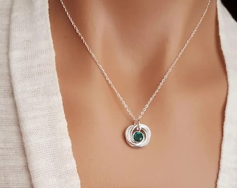 Happy 60th Birthday gift, Elegant 6 rings for 6 fabulous decades personal birthstone necklace, Mother's Day gift for mom mother women NE5097