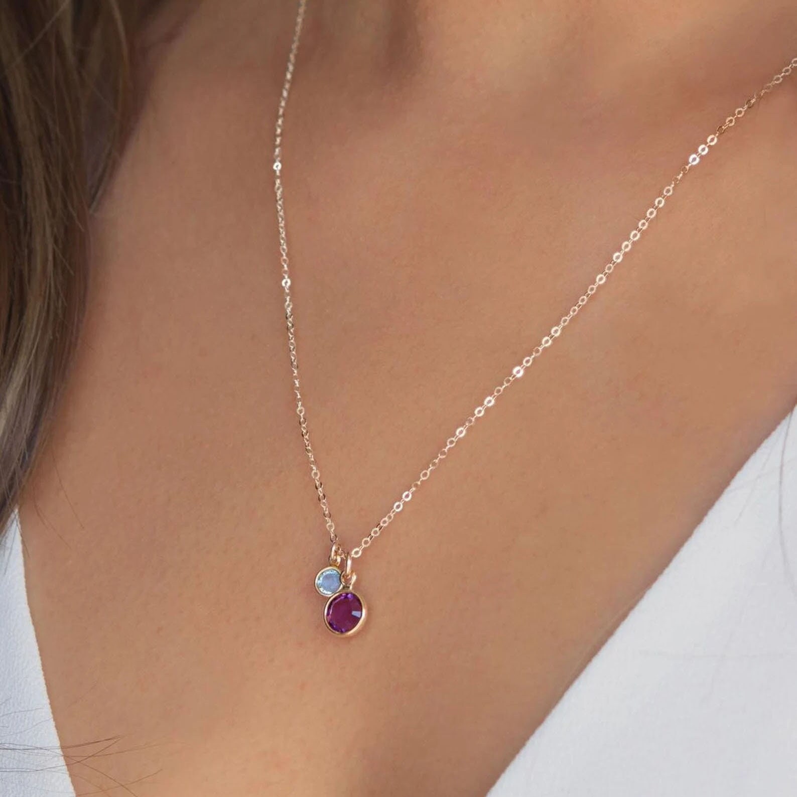 Mother Daughter birthstone necklace - Mother's Day Gift for mom,…
