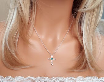 Delicate Cross customized Birthstone necklace, Gift for Her, Gift for wife, Gift for mother daughter gift, Birthday gift Christmas gift CR07