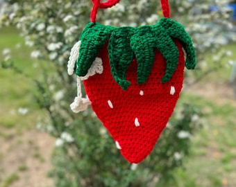 Crochet Strawberry Crossbody Bag