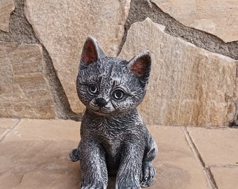 Estatua de gato sentado en piedra artificial,gatito de piedra animal,decoración adorno de jardin al aire libre exterior figura gato