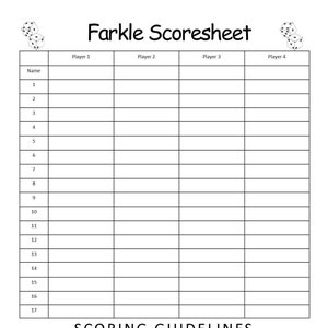 Farkle Dice Brettspiel Ergebnisbogen Familienspielabend - PDF und PNG - Digitale Datei