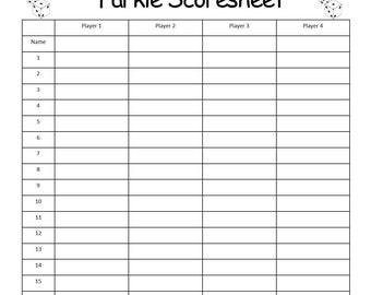 Farkle Dice Board Game Score Sheet, Family Game Night - PDF and PNG - Digital File