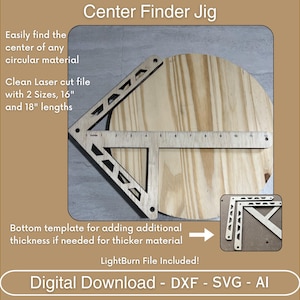 Center Finder mal sjabloon SVG, lasergesneden raster, centreerliniaal digitaal bestand, straalmal, uitlijningsgids Lightburn-bestand