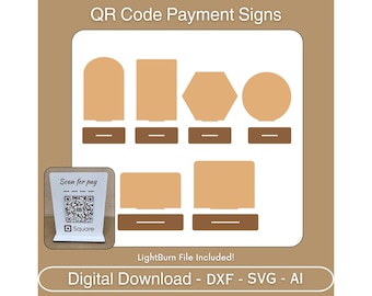 QR Code Payment and Social Media Sign Templates - Digital Download - Laser Cut - SVG - Digital File - Includes LightBurn File