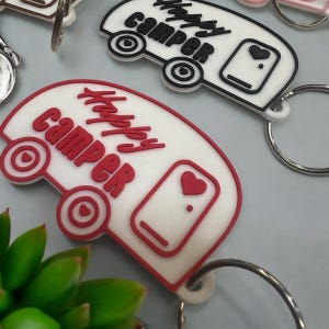 2 x Happy Camper Keychain – 3D Printed Charm in 6 Vibrant Colors – Great Gift for RV Lovers, Campers & Outdoor Fans - BOGO - FREE Shipping