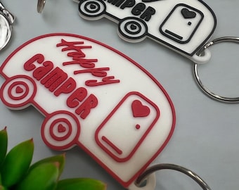 2 x Happy Camper Keychain – 3D Printed Charm in 6 Vibrant Colors – Great Gift for RV Lovers, Campers & Outdoor Fans - BOGO - FREE Shipping
