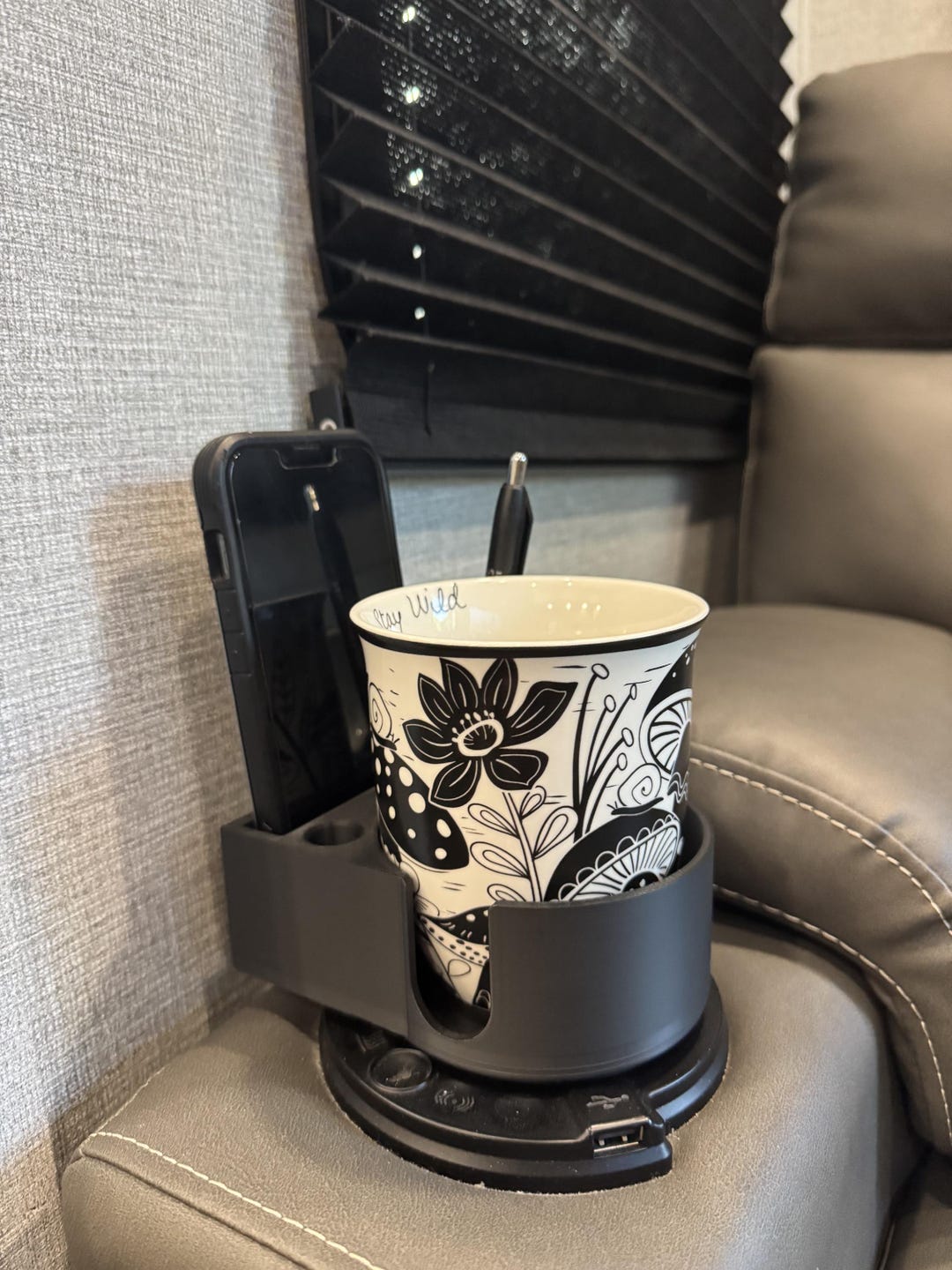Coffee Mug Cup Holder With Phone & Pen Slot - Coaster Inserts for Sofa ...
