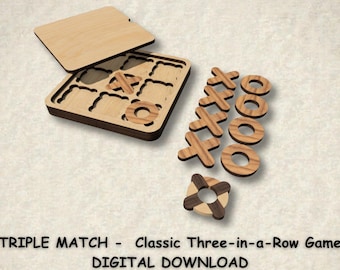 Triple Match Board Game | Three in a Row Strategy Game | Classic Family Game Night Tabletop Game |Digital Download Laser Cut File