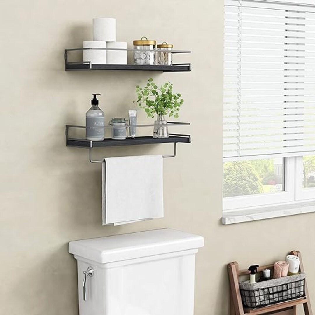Set of 2 Bathroom Shelves Wood Floating Shelves Bathroom Organizer Over