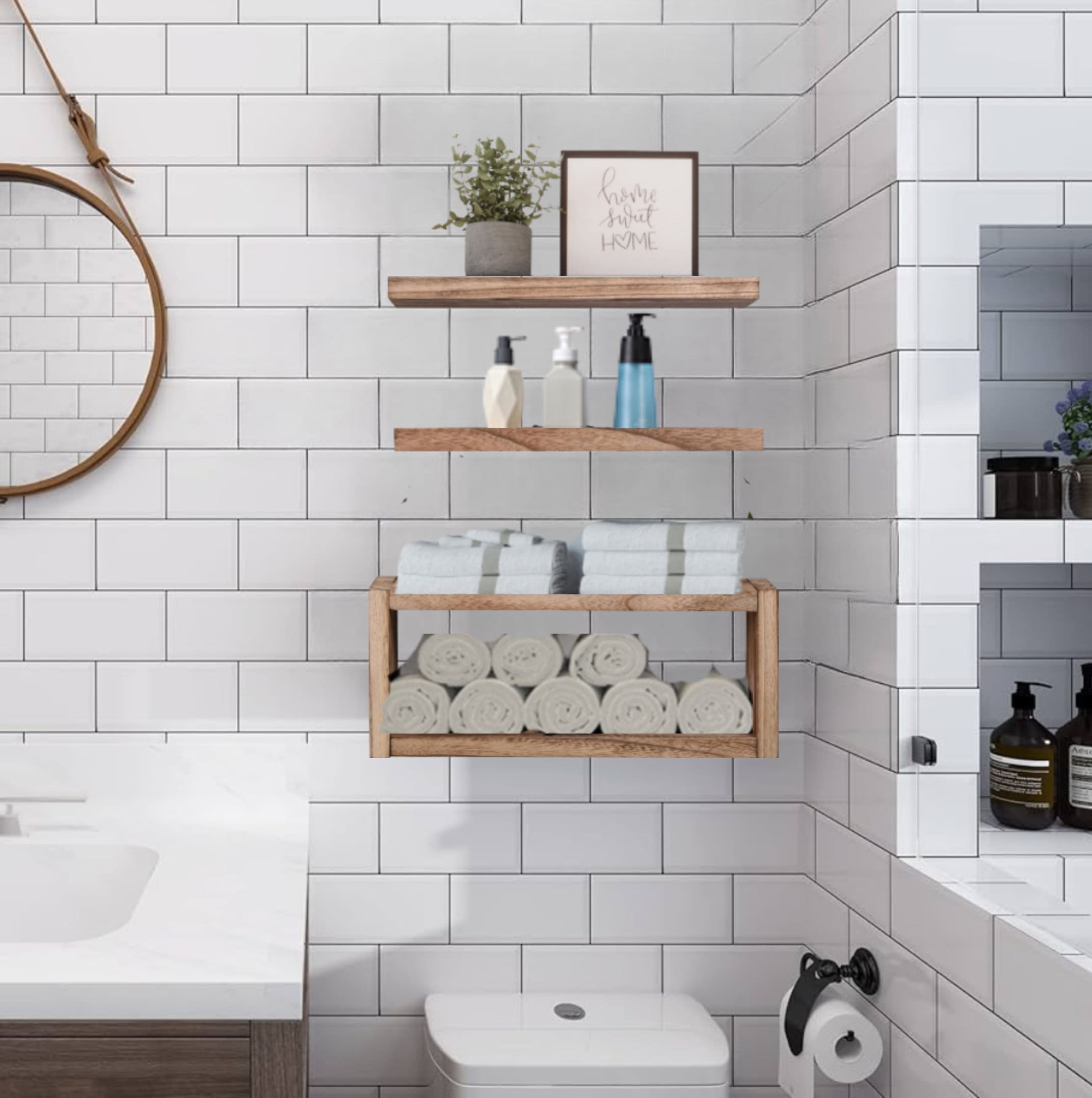 COLMAR 36 Farmhouse Bathroom Shelves for Over The Toilet Storage, Wide  Floating Shelves for Wall - Set of 2