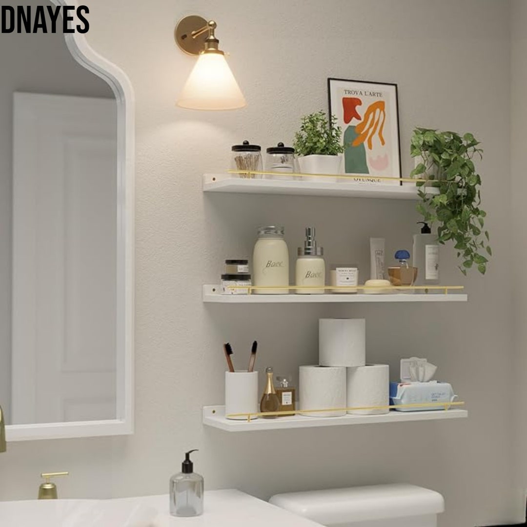 Set of 3 Wooden Bathroom Shelves Floating Shelves Bathroom Storage Over ...