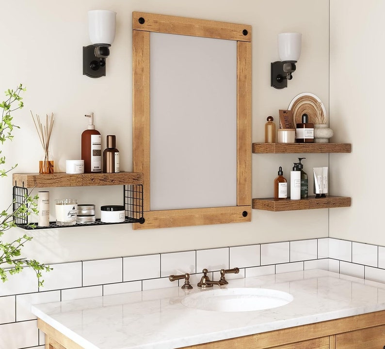 Set of 3 Bathroom Floating Shelves Wooden Bathroom Shelves Etsy