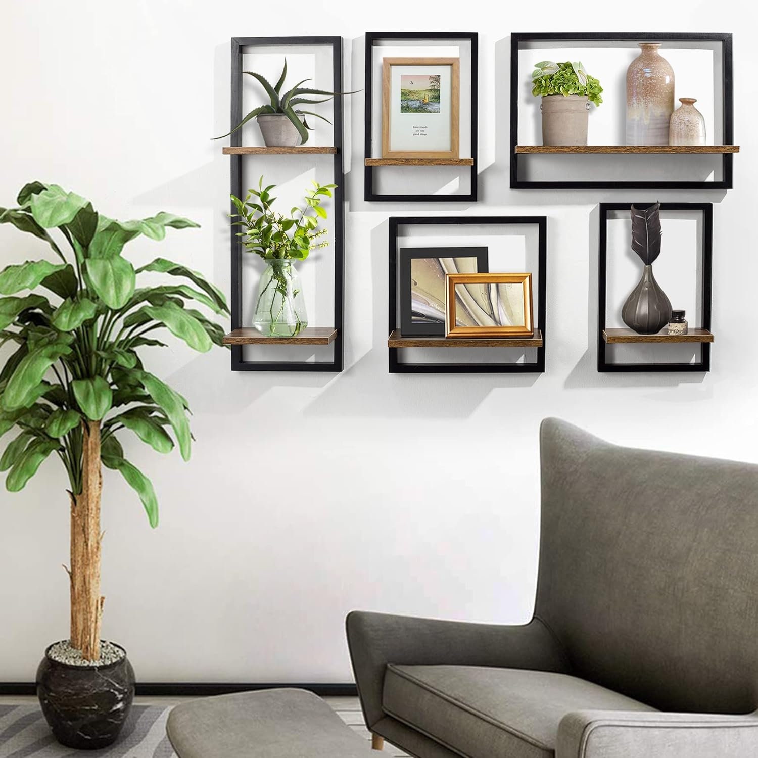 Floating Wall Shelves Wood Frame Set of 2 Rustic Shelves Wood Wall Rack Kitchen Storage Shelves