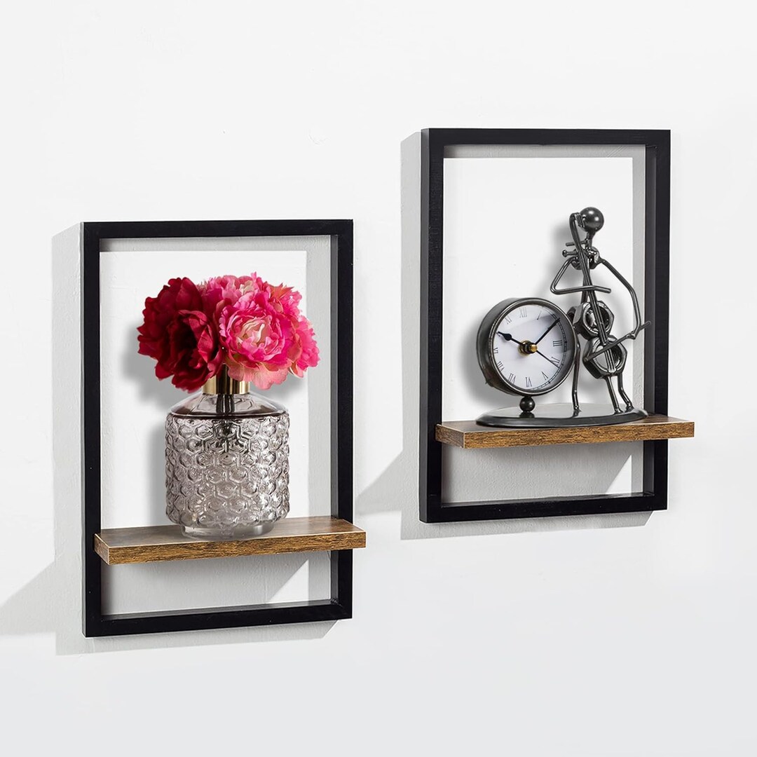 Floating Wall Shelves Wood Frame Set of 2 Rustic Shelves Wood Wall Rack
