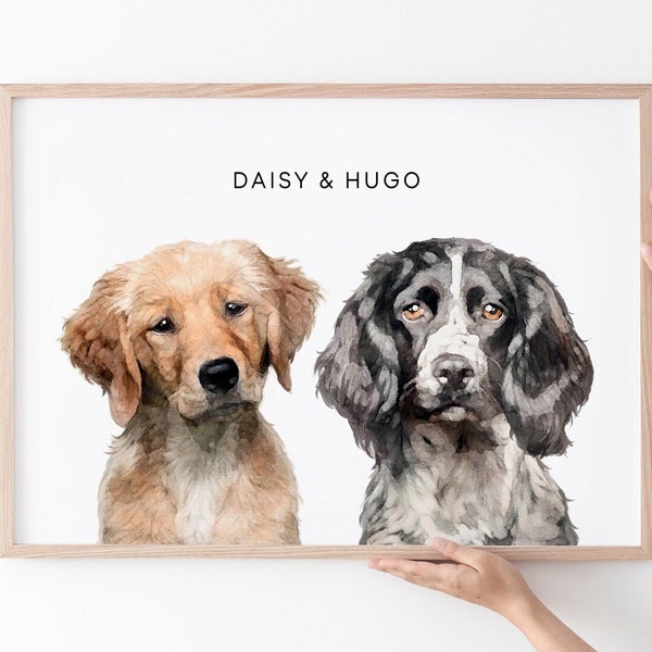 Two Pet Portrait From Photo | Custom Minimalist Hand Painted | Watercolor Multiple Pet Painting | Cat Dog Lover Gift | Pet Loss | Canvas