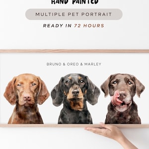 Three Pet Portrait From Photo | Custom Hand Painted Multiple Pets | Minimalist Watercolor Mixed Media | Dog Sympathy Gift | Cat Lovers Gifts