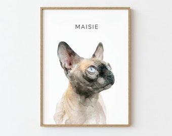 Custom Cat Watercolor Portrait | Minimalist Pet Art, Memorial Gift