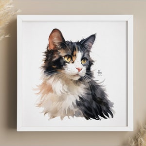 Aquarel kat aangepaste schilderij | Vierkant portret van foto | Aangepaste handgeschilderde | Katten Alle Rassen | Cadeau voor huisdierverlies | Herdenkingsportret