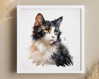 Watercolor Cat Custom Painting | Square Portrait From Photo | Custom Hand Painted | Cats All Breeds | Pet Loss Gift | Memorial Portrait