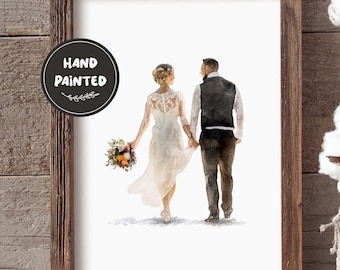 Hand Painted Wedding Watercolor Portrait | Minimalist Couple Art