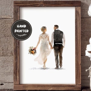 Aangepaste bruiloft aquarel portret | Handgeschilderd minimalistisch | Portret van bruid en bruidegom | Verlovingscadeau | Verjaardag kersverse bruidspaar cadeau