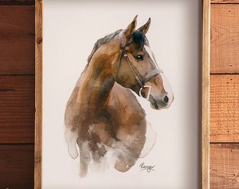 Retrato personalizado de acuarela de caballo / Técnica mixta pintada a mano / Pintura de foto / Regalo equino / Amantes ecuestres de caballos / Arte de doma