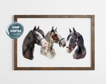 Custom Watercolor Three Horse Portrait | Equestrian Art Gift