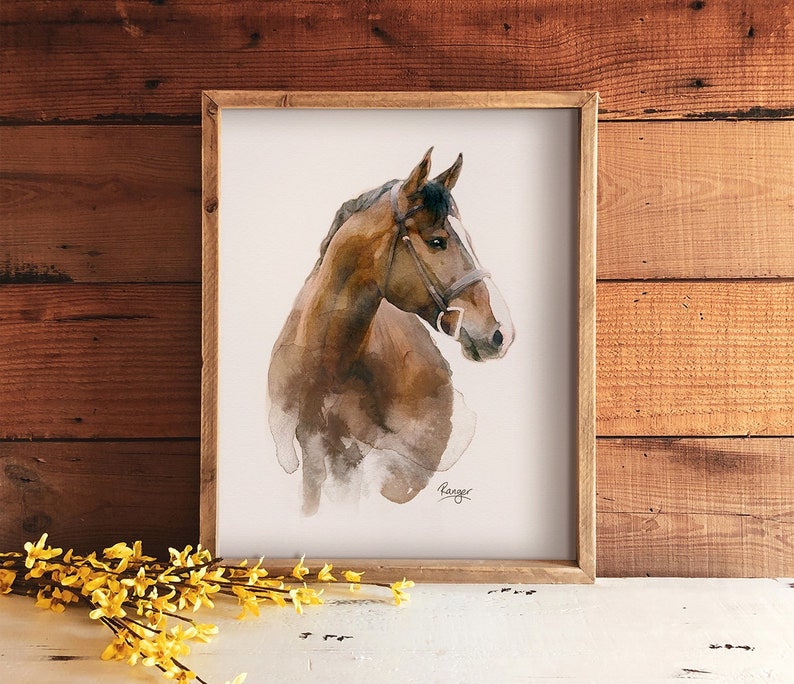 Custom Horse Watercolor Portrait Hand Painted Mixed Media Painting From Photo Equine Gift Horse Equestrian Lovers Dressage Art image 1