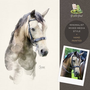 Custom Horse Watercolor Portrait Hand Painted Mixed Media Painting From Photo Equine Gift Horse Equestrian Lovers Dressage Art image 2