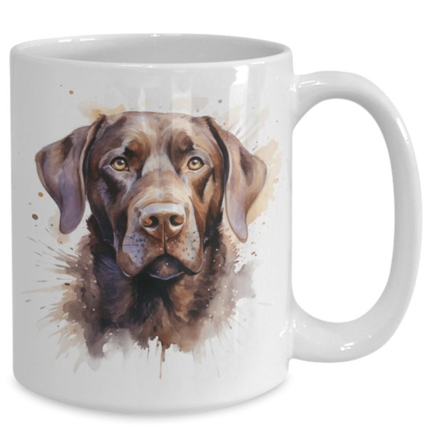 Chocolate Labrador watercolor mug, chocolate lab coffee cup, labrador gift, Labrador mug