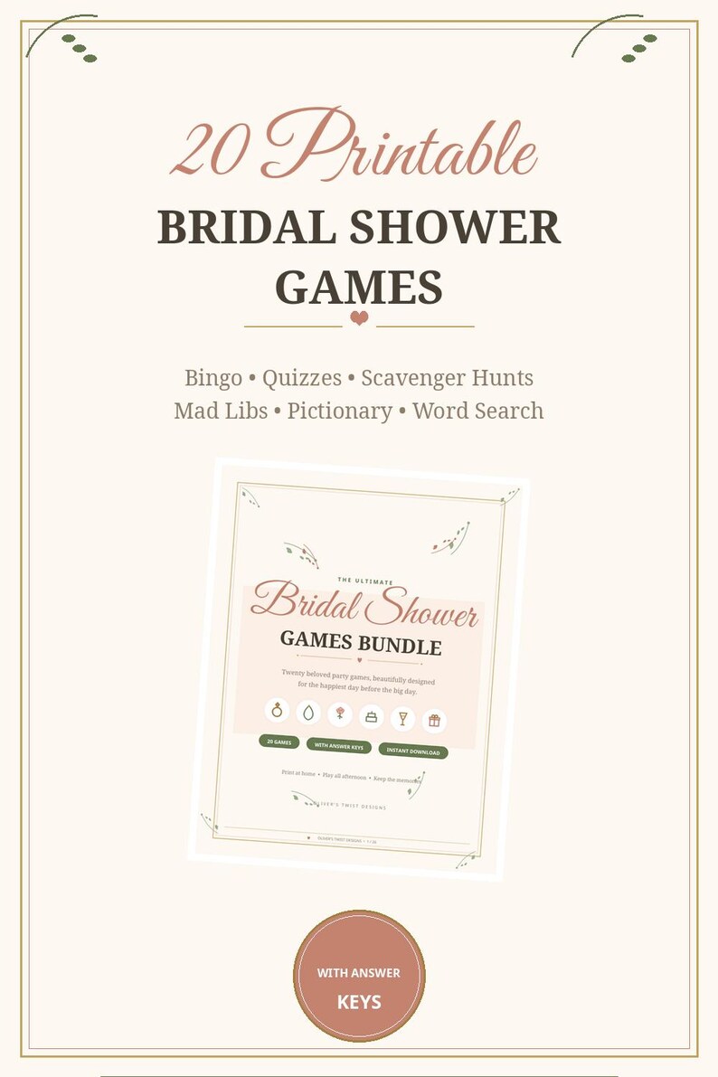 Bridal Shower Games Bundle, 20 Printable Wedding Shower Games With ...