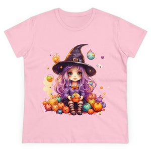 Camiseta de algodón de peso medio para mujer Fall Witch - S, M, L, XL, 2XL, 3XL - Camiseta de Halloween - Camisa de mujer de otoño - Camisa de bruja y calabaza