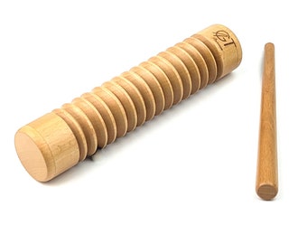 Guiro Percussion Musical Instrument Handmade Solid Wood Hornbeam Natural Color