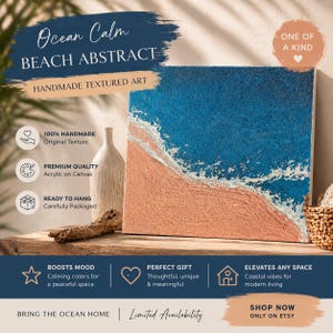 Original Textured Acrylic Painting, Coastal Beach Abstract Art, Calm Ocean Vibes (22x18 inches)
