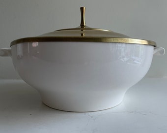 Kenilworth USA retro ceramic serving bowl with brass lid