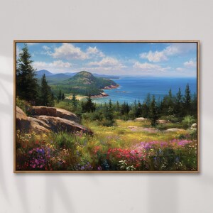 Acadia National Park Travel Print, Home Decor, National Parks Wall Art, Botanical Art Poster, Ocean Cliffs View