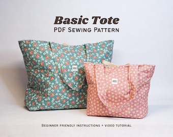 Basic Tote Bag Sewing Pattern | 5 Sizes, Beginner Friendly PDF Download