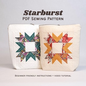 Starburst Toiletry Bag Sewing Pattern | PDF Makeup Pouch for Quilter | Detailed Video Tutorial
