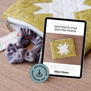 Zipper Pouch Sewing Pattern | Sawtooth Star Quilt Design | Beginner-Friendly PDF Tutorial | Easy DIY Quilted Pouch Project