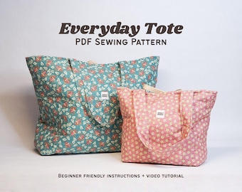 Quilted Tote Bag Sewing Pattern PDF, 5 Sizes, Beginner Friendly Everyday Market Tote