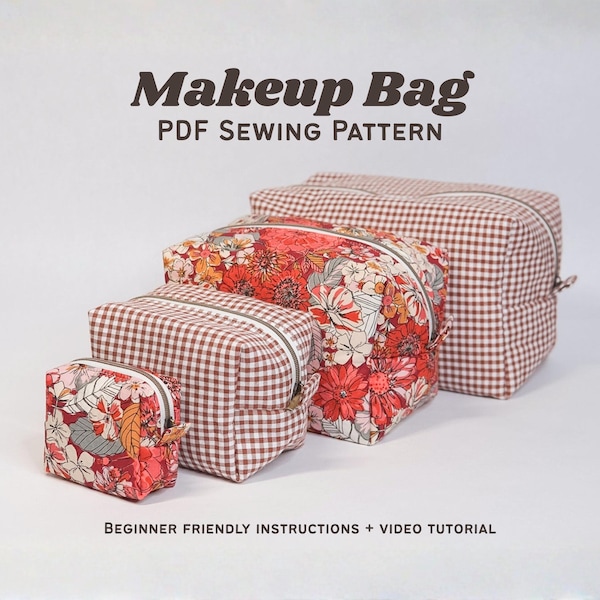 Pdf-boxy pouch naaipatroon: 4 maten, make-uptas, opberger voor toilettas (digitale download)